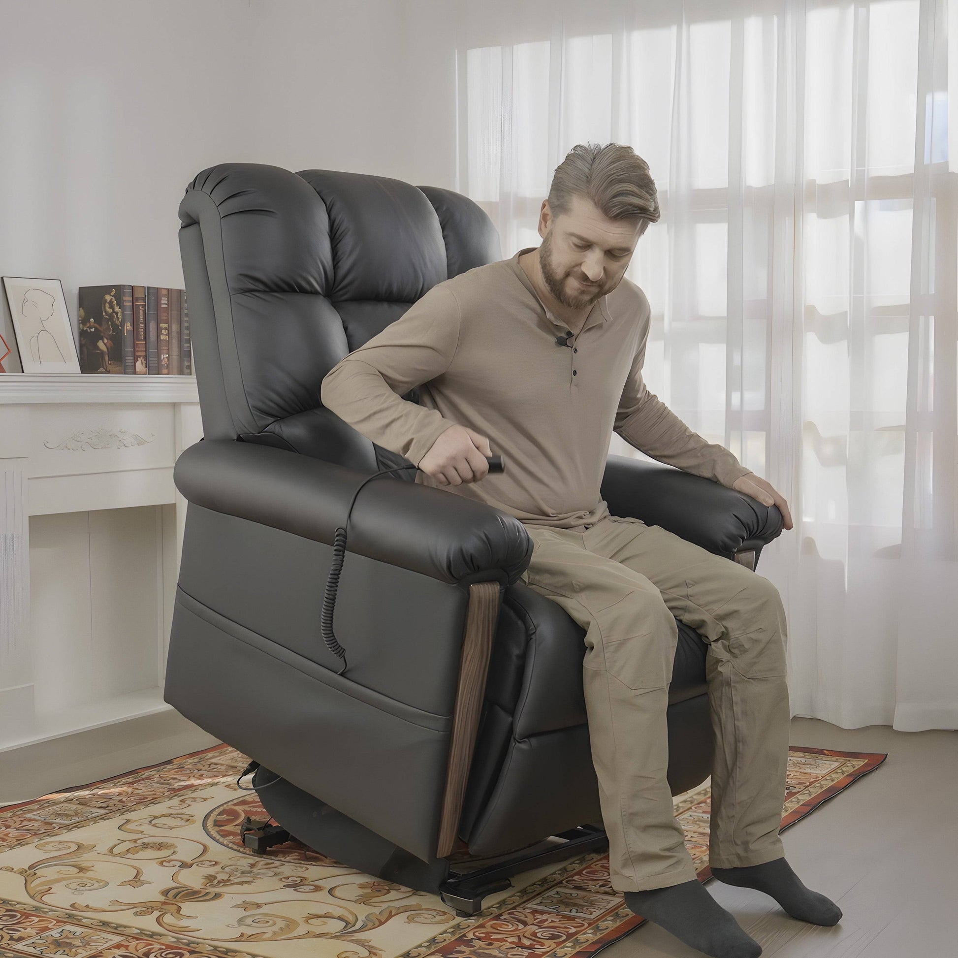 HyPrim Genuine Leather Recliner Sofa Naples Bread 0-Gravity