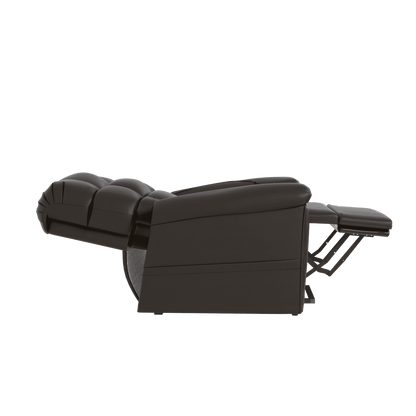 Side view of the Naples Bread 0-Gravity Power Leather Recliner in a fully reclined position. Offers exceptional comfort with an extended footrest.