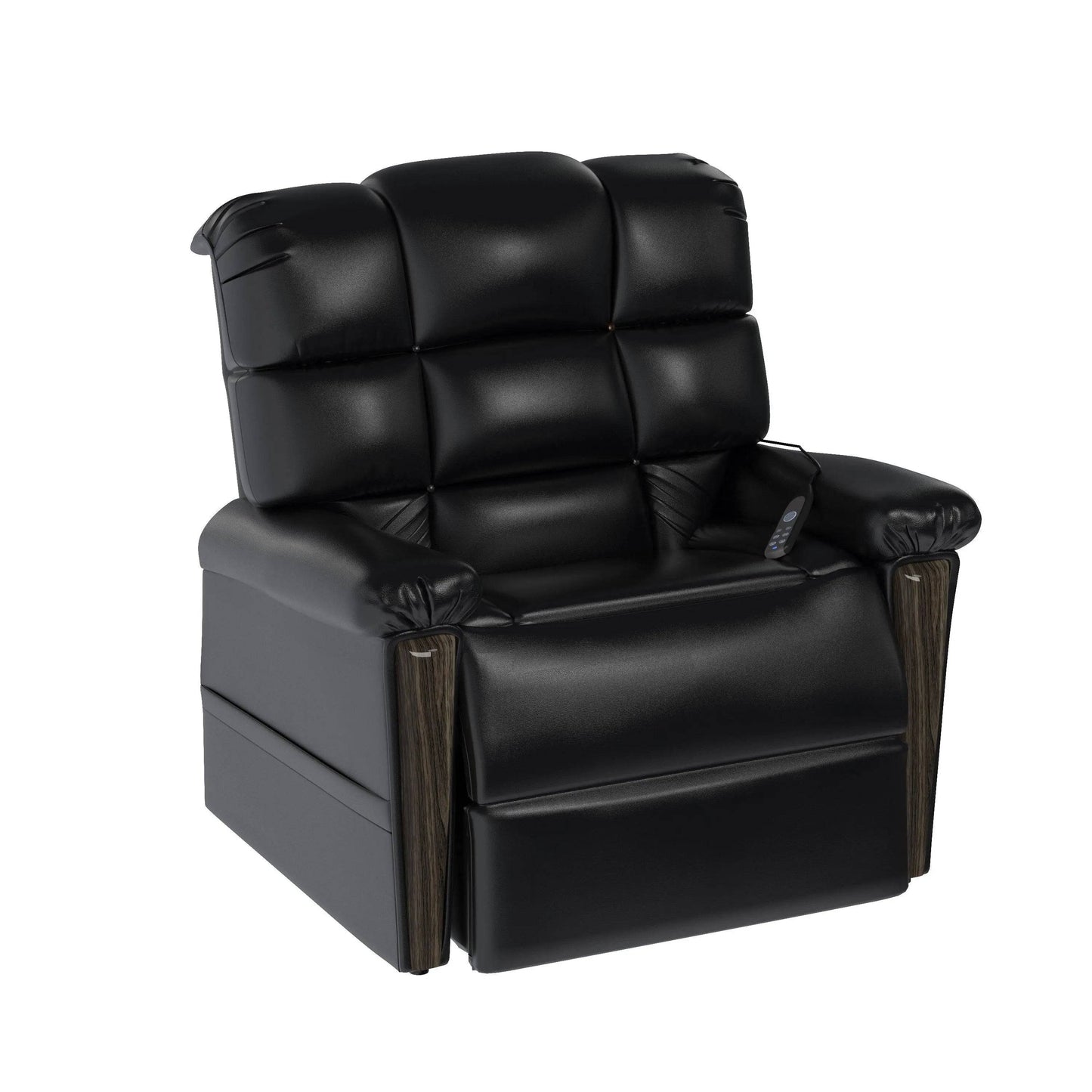 Angled view of the Naples Bread 0-Gravity Power Leather Recliner. Features premium leather upholstery, wooden accents, and ergonomic design for ultimate comfort.