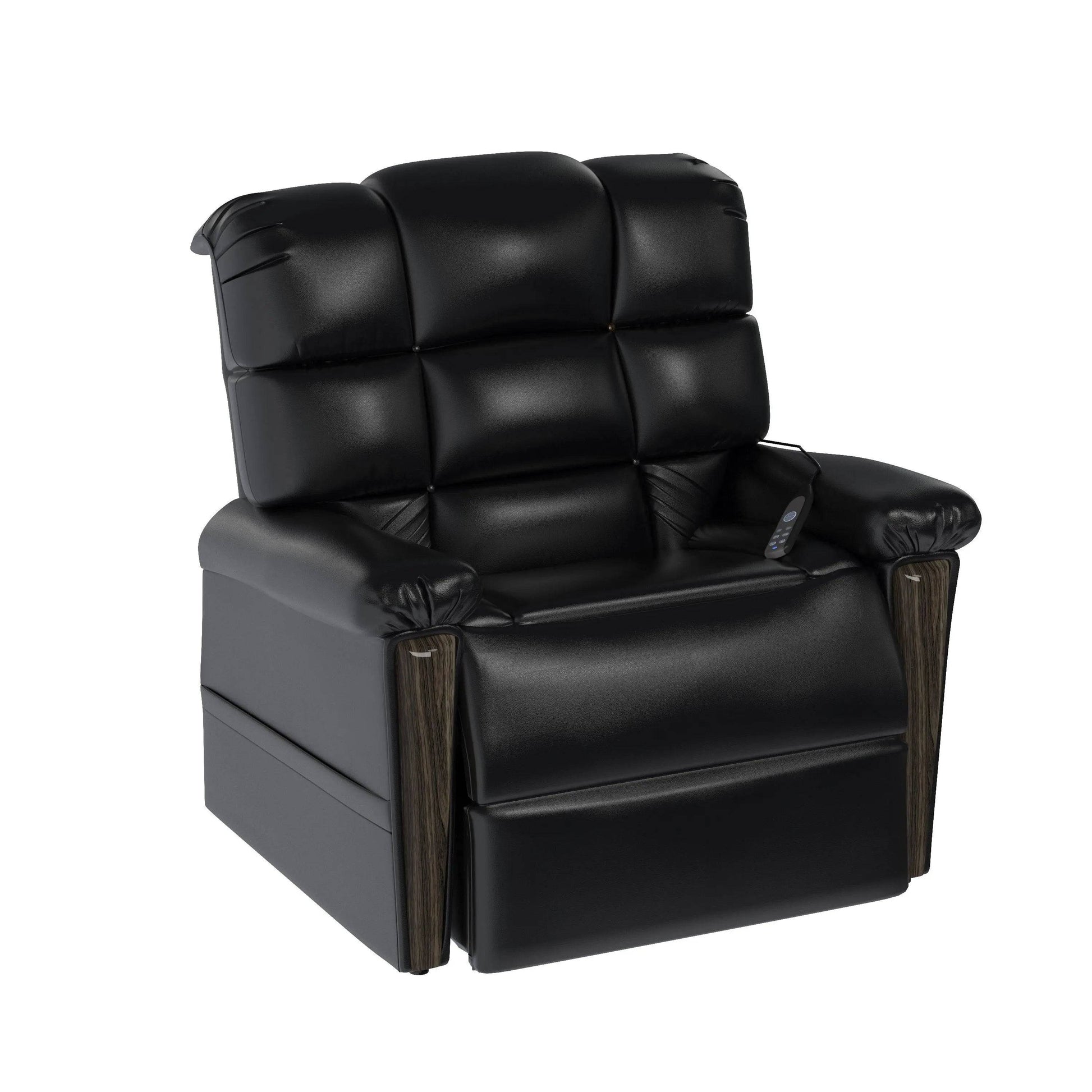 Angled view of the Naples Bread 0-Gravity Power Leather Recliner. Features premium leather upholstery, wooden accents, and ergonomic design for ultimate comfort.