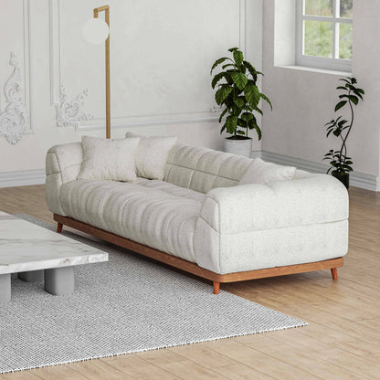 San Marino 3 Seater Cloud Fabric Sofa in a luxurious living room setting. This modern, plush sofa offers ultimate comfort with its soft woven fabric.