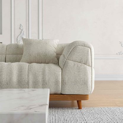 San Marino 3 Seater Cloud Fabric Sofa in a luxurious living room setting. This modern, plush sofa offers ultimate comfort with its soft woven fabric.