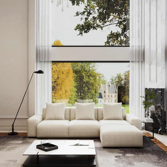HyPrim Lisbon Tofu 3 Seater fabric sofa with Footstool