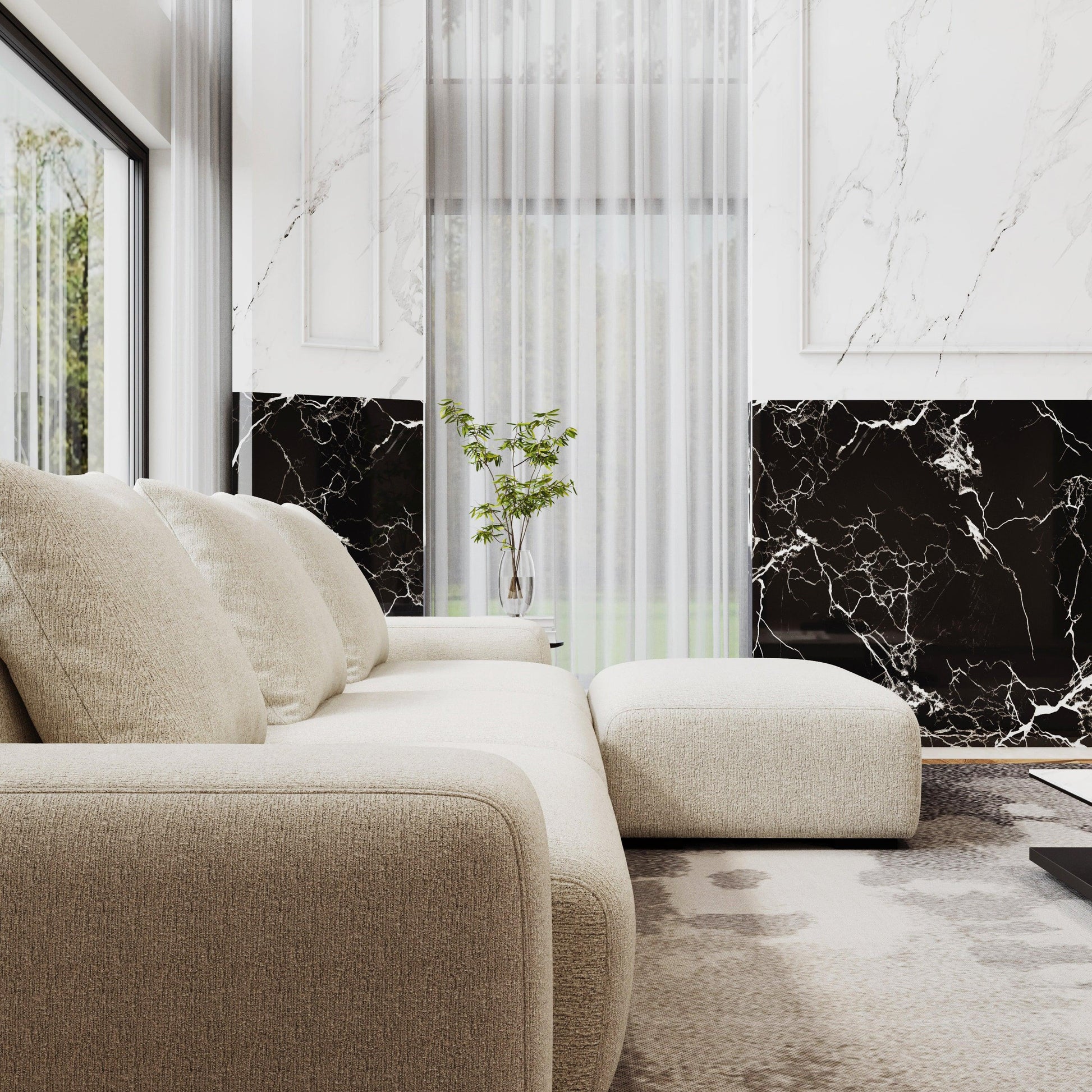 HyPrim Lisbon Tofu 3 Seater fabric sofa with Footstool