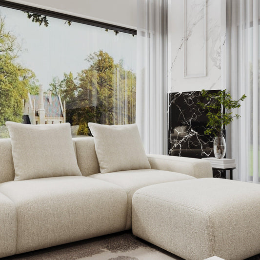 HyPrim Lisbon Tofu 3 Seater fabric sofa with Footstool