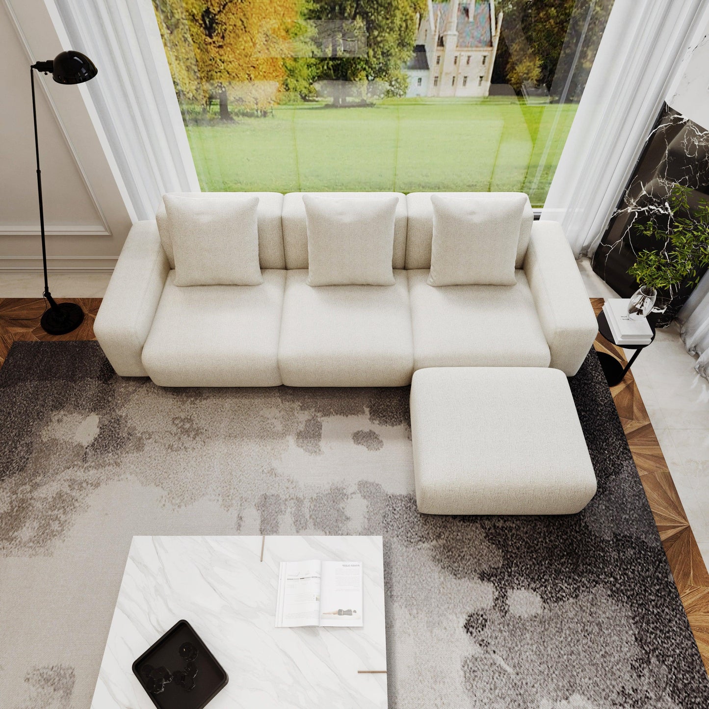 HyPrim Lisbon Tofu 3 Seater fabric sofa with Footstool