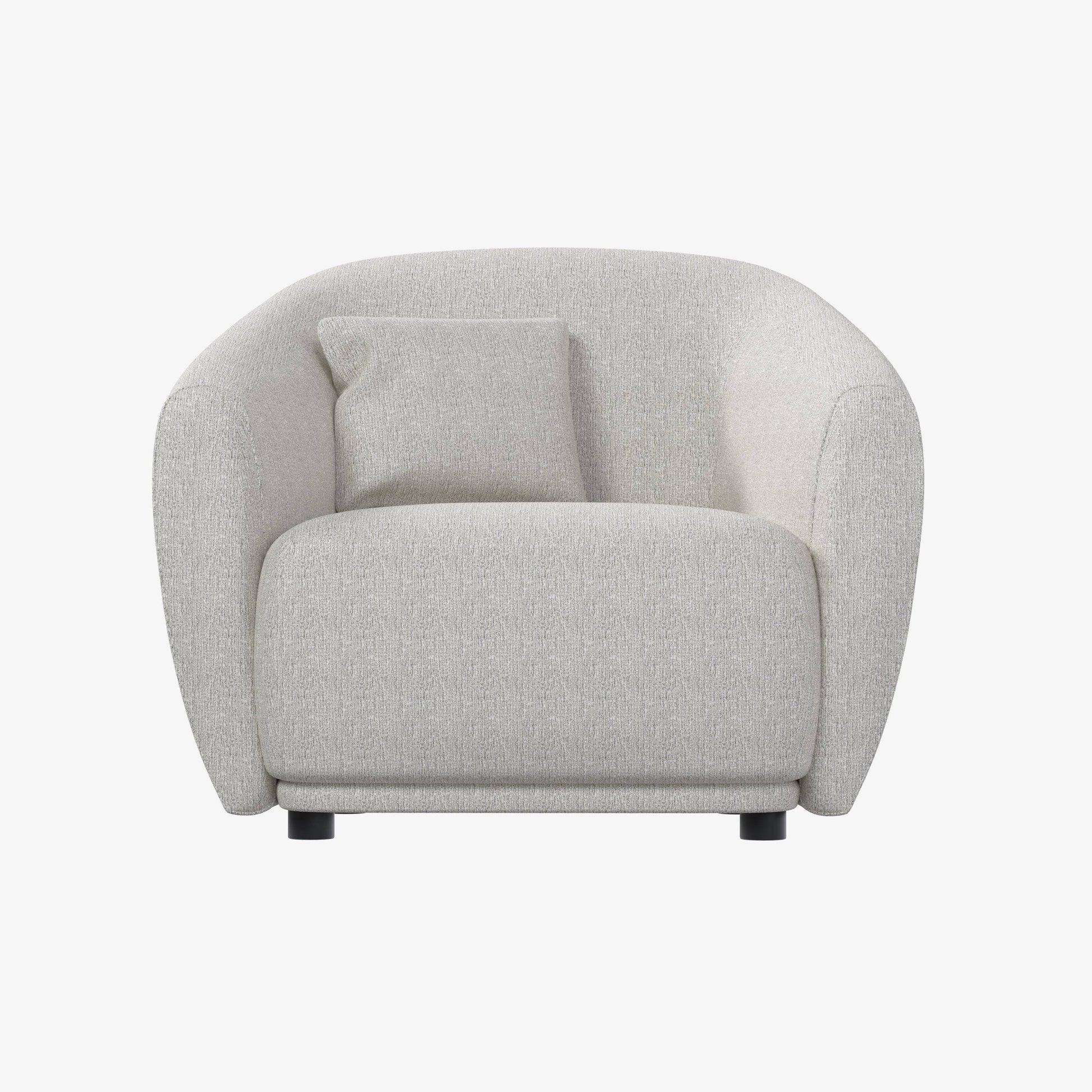Florence Shuke Camel Fabric Chair with a modern curved design in soft camel fabric. Perfect for contemporary living spaces and cozy seating.