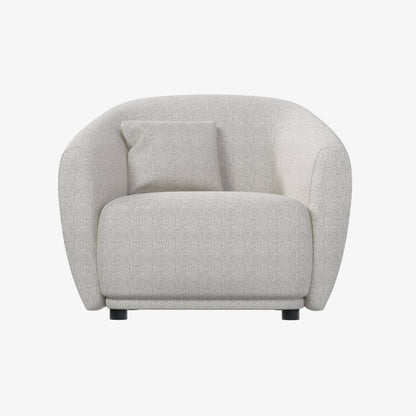 Florence Shuke Camel Fabric Chair with a modern curved design in soft camel fabric. Perfect for contemporary living spaces and cozy seating.