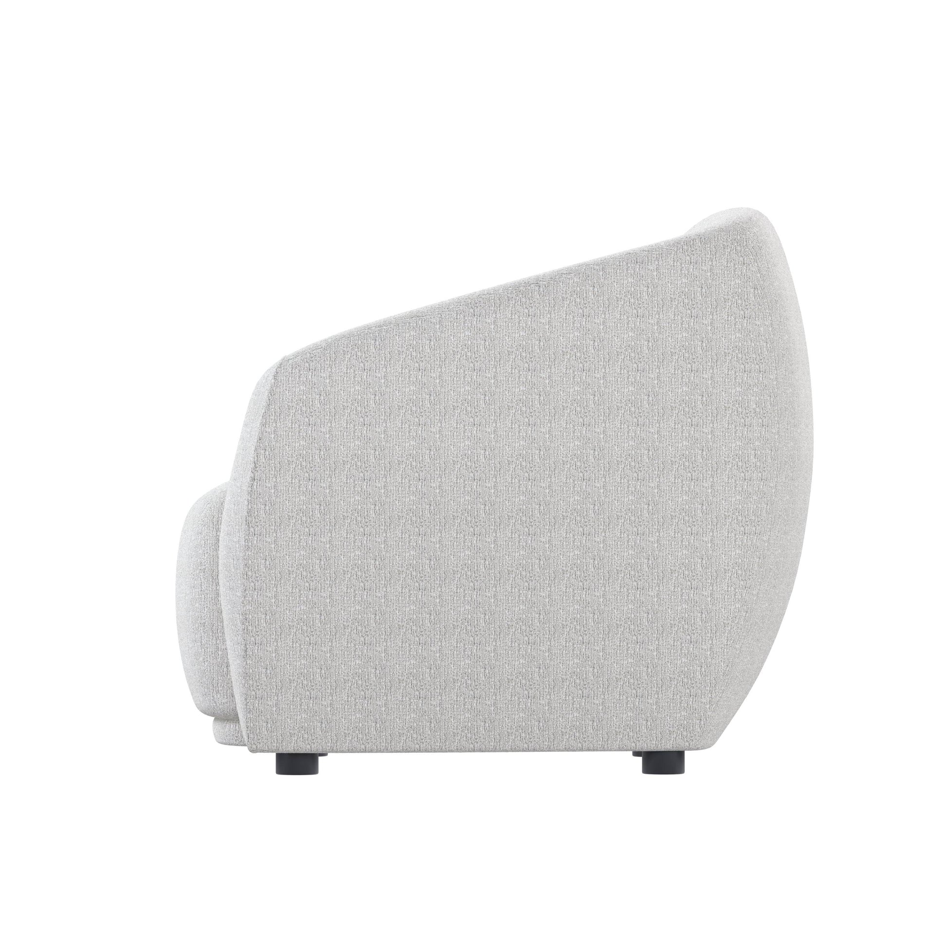 Florence Shuke Camel Fabric Chair with a modern curved design in soft camel fabric. Perfect for contemporary living spaces and cozy seating.
