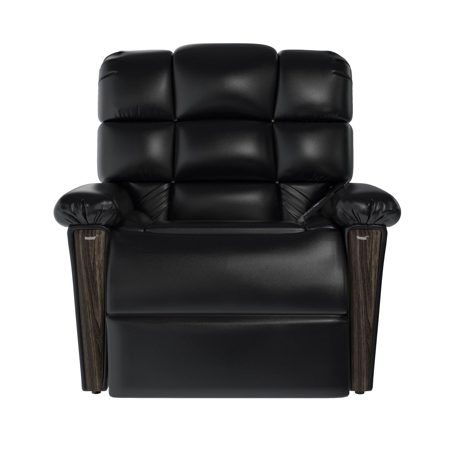 Black Naples Bread 0-Gravity Power Leather Recliner with wooden armrest accents. A luxurious and stylish addition to any living space.